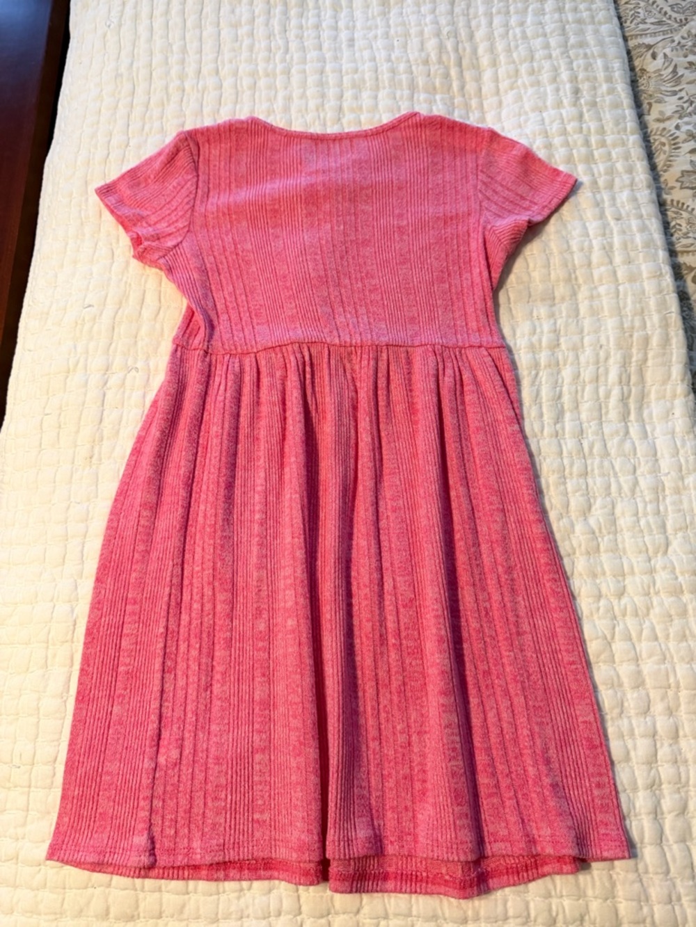 Girls Pink Ribbed Knit Button-Front Dress - Picture 2 of 4